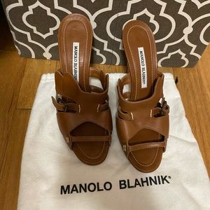 Manolo Blahnik slide on heels in size 7.5